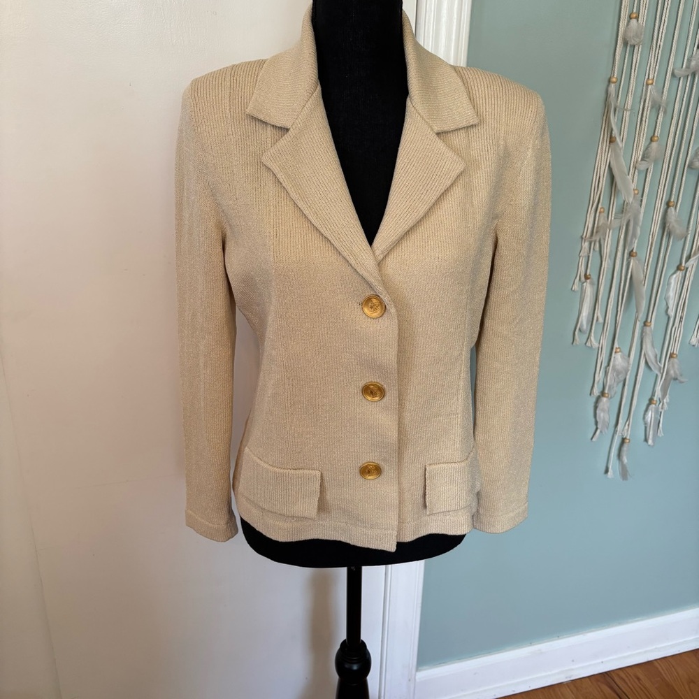 Vintage Women's Cream Blazer with Gold Buttons Medium